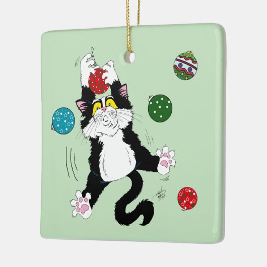Tuxedo Black White Christmas Cat Keramisch Ornament (Links)