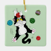 Tuxedo Black White Christmas Cat Keramisch Ornament (Voorkant)