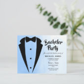 Tuxedo Blauwe Strik Bachelorfeest Uitnodiging (Staand voorkant)