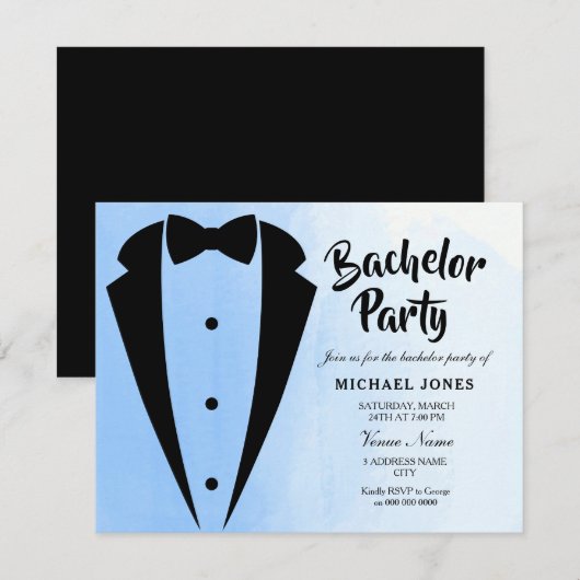 Tuxedo Blauwe Strik Bachelorfeest Uitnodiging (Voorkant / Achterkant)