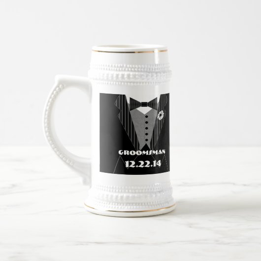 Tuxedo Bow Stropdas Gerber Daisy Groomsman Stein - Bierpul (Links)