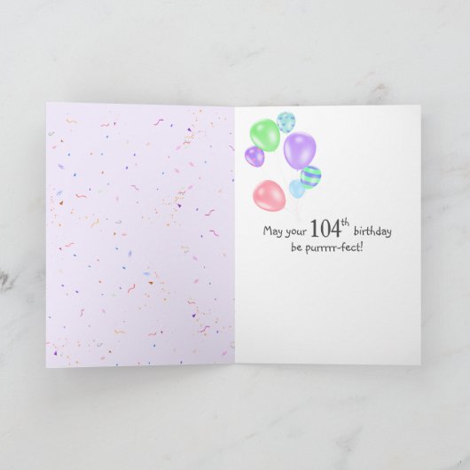 Tuxedo Cat 104th Birthday ballon Kaart (Binnen)