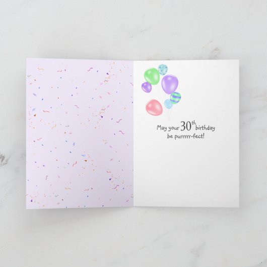 Tuxedo Cat 30e Verjaardagsballon Kaart (Binnen)