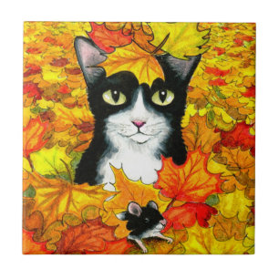 Tuxedo cat 447 herfst najaar tegeltje