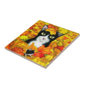 Tuxedo cat 447 herfst najaar tegeltje (Zijkant)