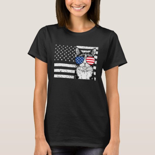 Tuxedo Cat 4th of July US American Flag Patriotic T-shirt (Voorkant)