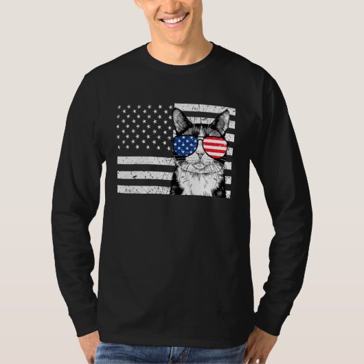 Tuxedo Cat 4th of July US American Flag Patriotic T-shirt (Voorkant)