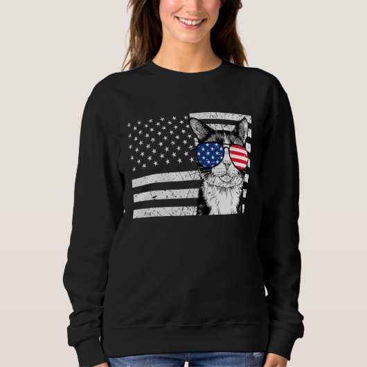 Tuxedo Cat 4th of July US American Flag Patriotic Trui (Voorkant)