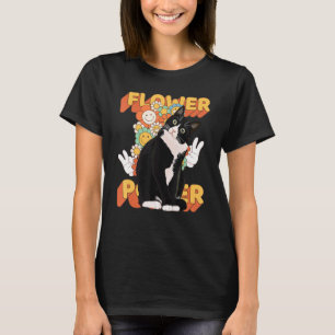 Tuxedo Cat 60s 70s Bloemen Vredesbord T-shirt