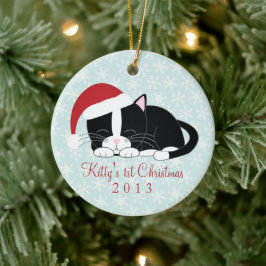 Tuxedo Cat Aangepaste kerstversieringen Keramisch Ornament