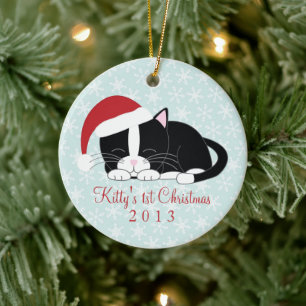 Tuxedo Cat Aangepaste kerstversieringen Keramisch Ornament