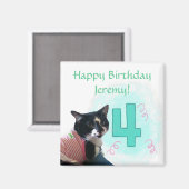 Tuxedo Cat Age Vier Gelukkige Verjaardag Magneten (Voorkant / Achterkant)