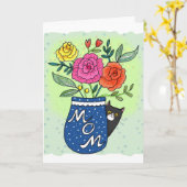 Tuxedo Cat and Flowers Custom Text Mother's Day Kaart (Gele Bloem)