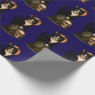 Tuxedo Cat and Skull Cute Gothic Graveyard Design Cadeaupapier