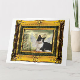 Tuxedo Cat Angel Pet Sympathy Card gouden lijst Kaart