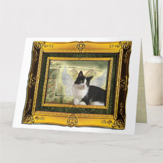 Tuxedo Cat Angel Pet Sympathy Card gouden lijst Kaart