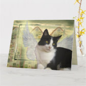 Tuxedo Cat Angel Pet Sympathy Card Grote Maat Kaart (Gele Bloem)
