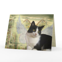 Tuxedo Cat Angel Pet Sympathy Card Grote Maat