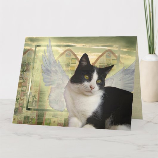 Tuxedo Cat Angel Pet Sympathy Card Grote Maat Kaart (Voorkant)