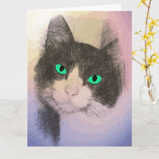 TUXEDO CAT ART BLANK KAART (Gele Bloem)