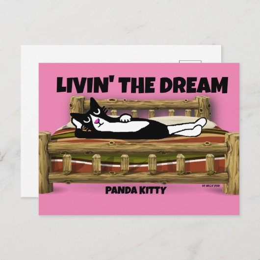 TUXEDO CAT ART, RELAXIN BED PANDA KAT BRIEFKAART (Voorkant / Achterkant)