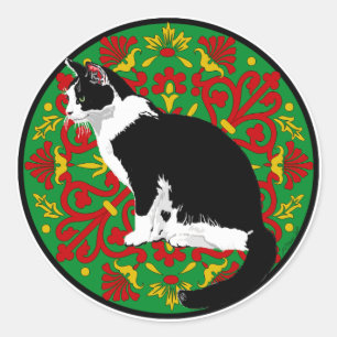 Tuxedo Cat Barok Ronde Sticker
