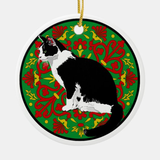 Tuxedo Cat Baroque Keramisch Ornament (Voorkant)