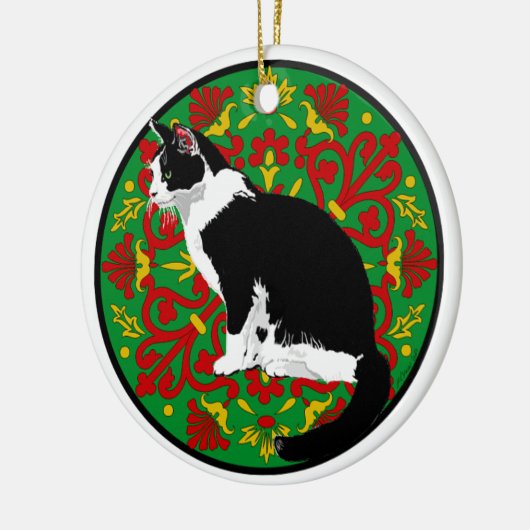 Tuxedo Cat Baroque Keramisch Ornament (Links)
