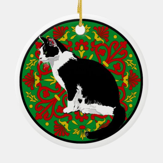 Tuxedo Cat Baroque Keramisch Ornament (Achterkant)