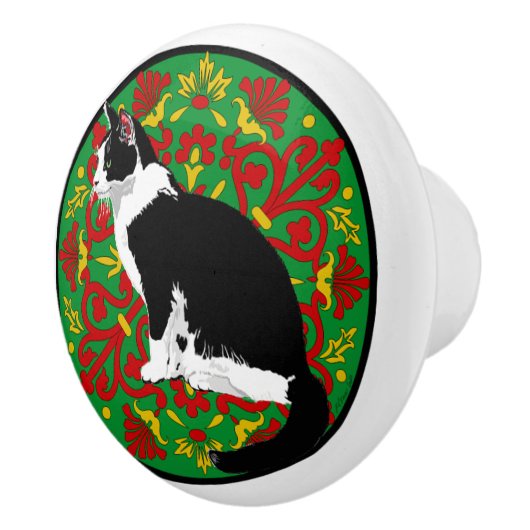 Tuxedo Cat Baroque Keramische Knop (Rechts)