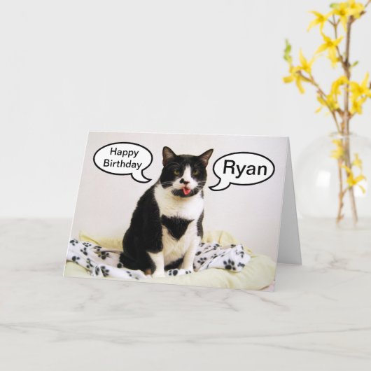 Tuxedo Cat Birthday Ryan Humor Kaart (Gele Bloem)