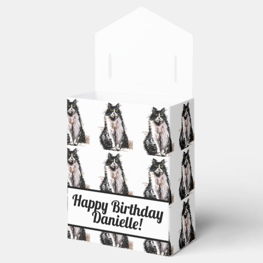 Tuxedo Cat Black Birthday Cats Cake Favor Box Bedankdoosjes (Geopend)
