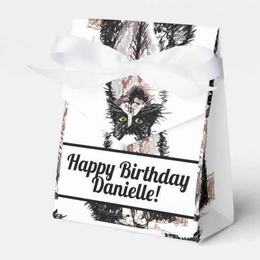 Tuxedo Cat Black Birthday Cats Cake Favor Box Bedankdoosjes (Voorkant Zijde)
