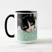 Tuxedo Cat & Black Cat op Damask Print Mok (Links)