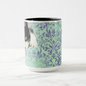 Tuxedo Cat & Black Cat op Damask Print Mok (Midden)