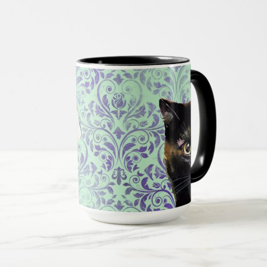Tuxedo Cat & Black Cat op Damask Print Mok (Voorkant rechts)