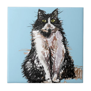 Tuxedo Cat Black en White Cats Happy Tile Tegeltje