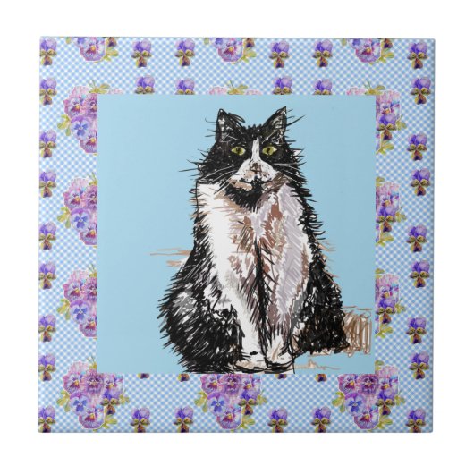 Tuxedo Cat Black en White Cats Happy Tile Tegeltje (Voorkant)