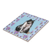 Tuxedo Cat Black en White Cats Happy Tile Tegeltje (Zijkant)