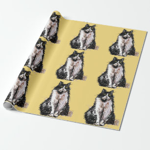 Tuxedo Cat Black en White Cats Yellow Lovers Cadeaupapier