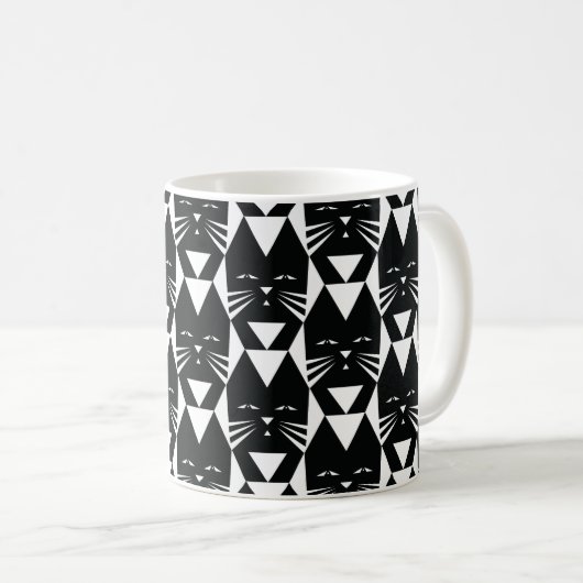 Tuxedo Cat Black en White Geometric Pattern Koffiemok (Voorkant rechts)