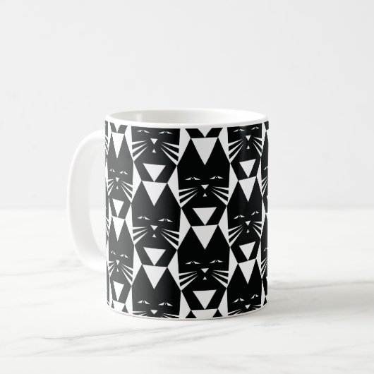 Tuxedo Cat Black en White Geometric Pattern Koffiemok (Voorkant links)