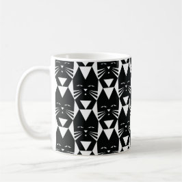 Tuxedo Cat Black en White Geometric Pattern Koffiemok