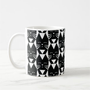Tuxedo Cat Black en White Geometric Pattern Koffiemok