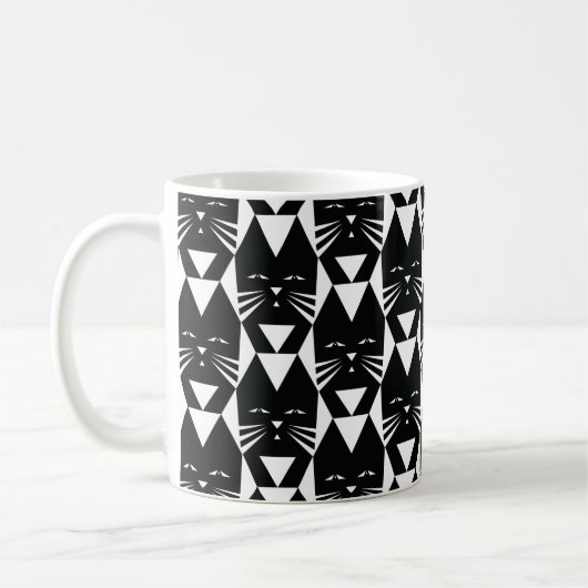 Tuxedo Cat Black en White Geometric Pattern Koffiemok (Links)