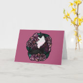 Tuxedo Cat Black en witte katten Kaart (Gele Bloem)