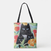 Tuxedo Cat & Black Kittens in Waterverf Poppies Tote Bag (Achterkant)