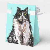 Tuxedo Cat Black White Cats Birthday Turquoise Bedankdoosjes (Achterkant)
