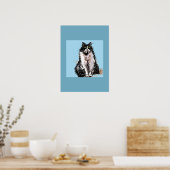 Tuxedo Cat Black White Cats Blue Poster (Keuken)