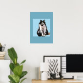 Tuxedo Cat Black White Cats Blue Poster (Thuiskantoor)